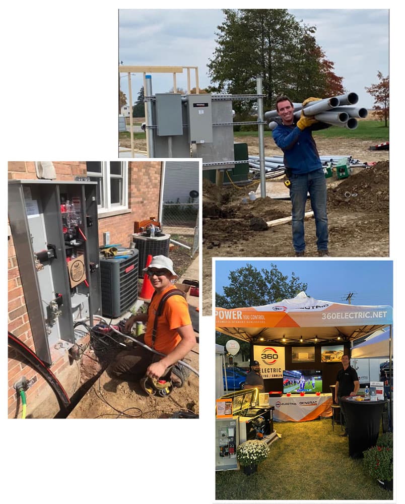 360 Electric employees working in the field and sales booth