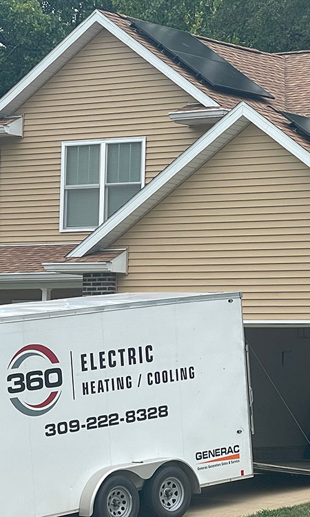 solar service van at residence with solar panels on the roof