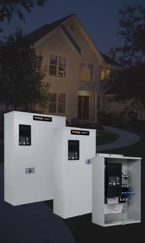 transfer switches in front of home at night